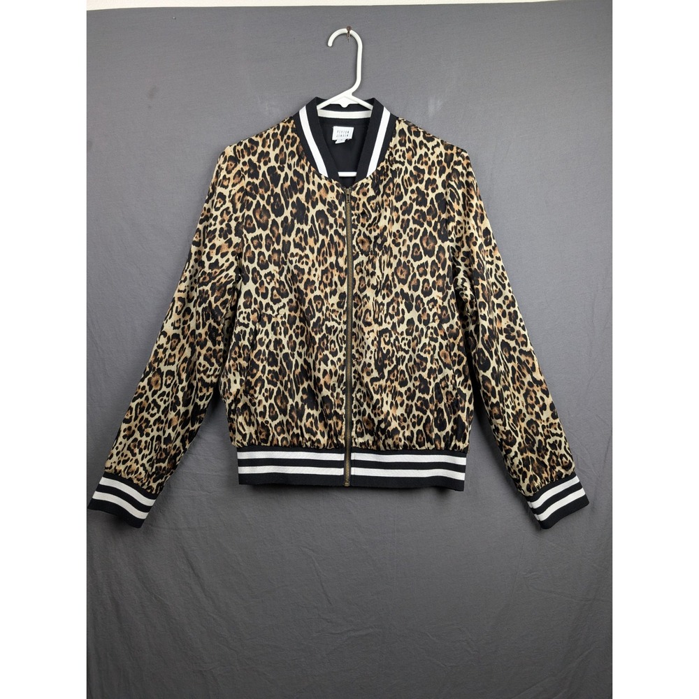 Peyton Jensen Leopard Print Bomber Jacket Full Zip Varsity‎ Stripe Small